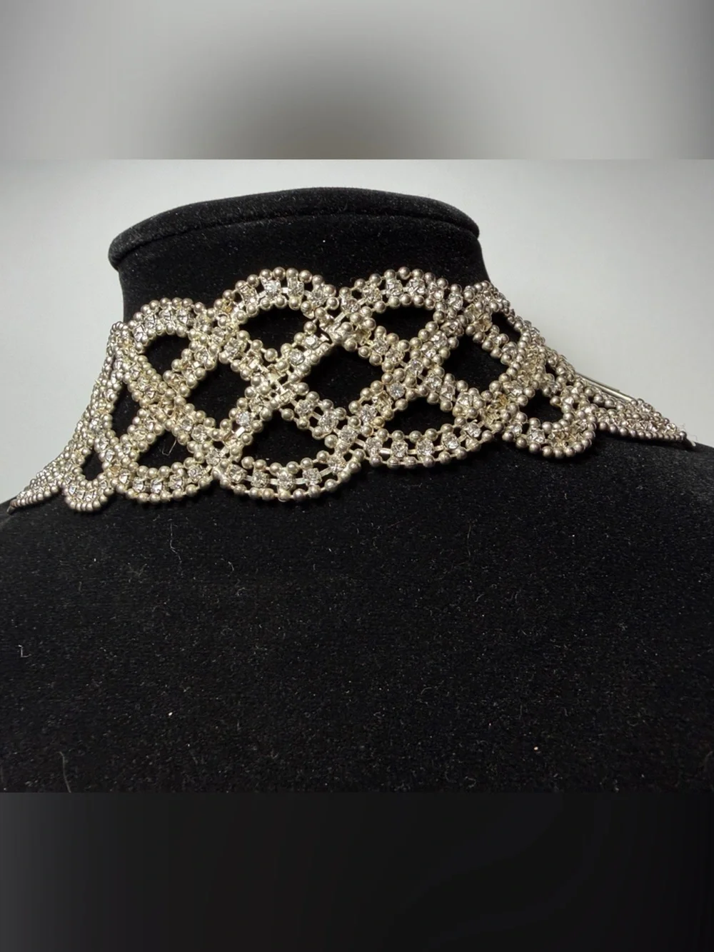Vintage Silver Rhinestone Wristlet Strap or Choker Necklace 9